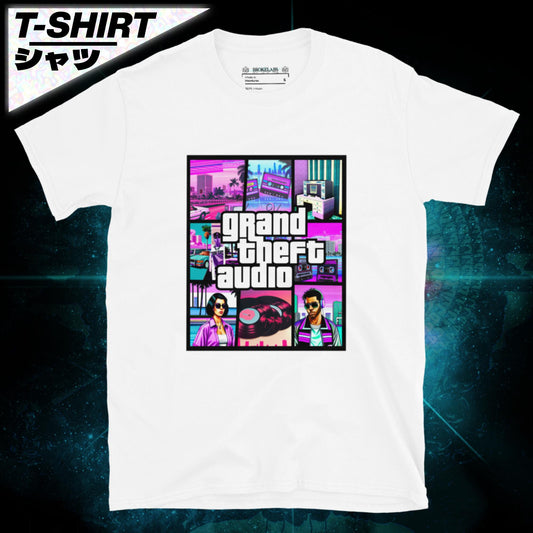 Grand Theft Audio - white vaporwave T shirt GTA shirt 80s style synthwave collage