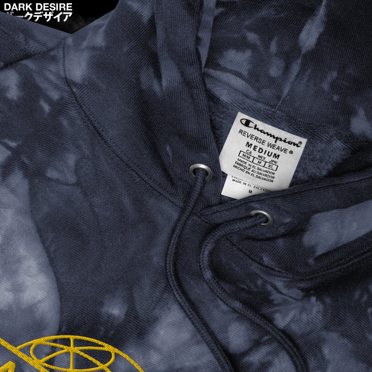 DARK DESIRE - Embroidered Champion Tie-Dye Hoodie [BLU/GLD]