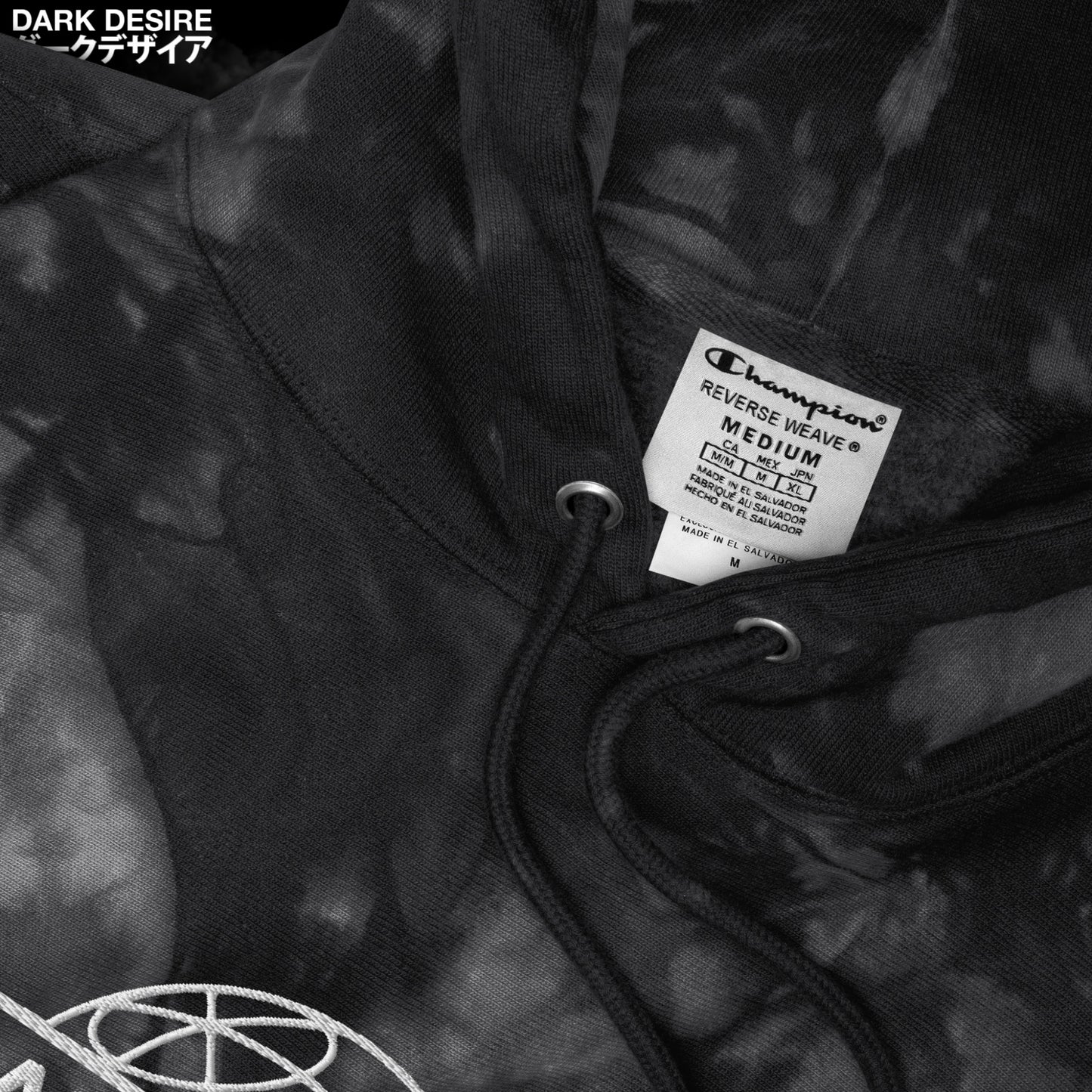 DARK DESIRE - Embroidered Champion Tie-Dye Hoodie [BLK/WHT]